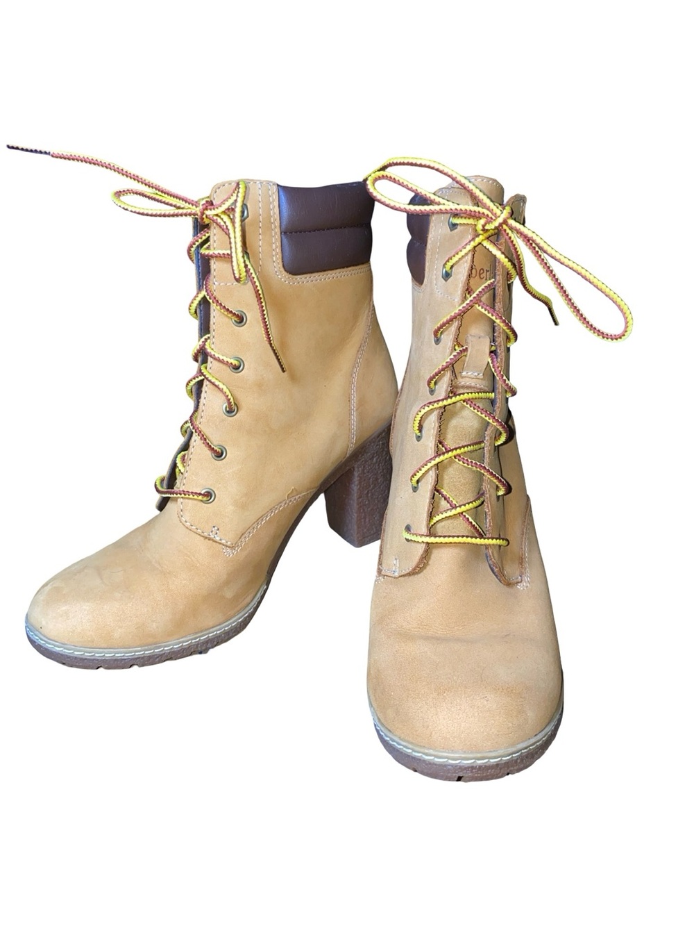 Timberland Wheat Leather Heeled Ankle Boots Lace Up Block Heel